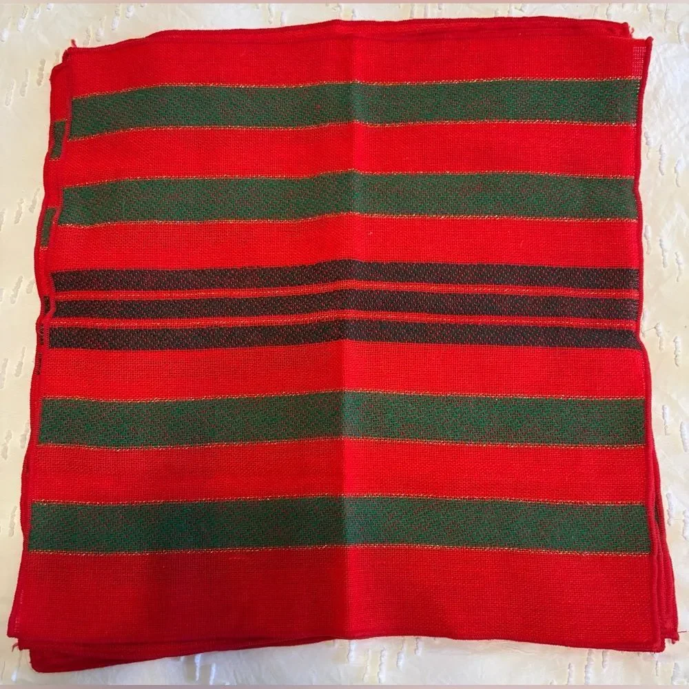 Leacock Holiday Christmas Red Striped Tablecloth & 6 Napkins 60 x 82 Vintage